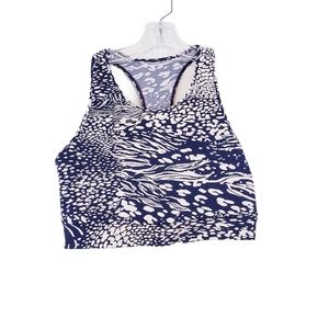Navy Blue Leopard Print Sports Bra Long Line Racerback Small